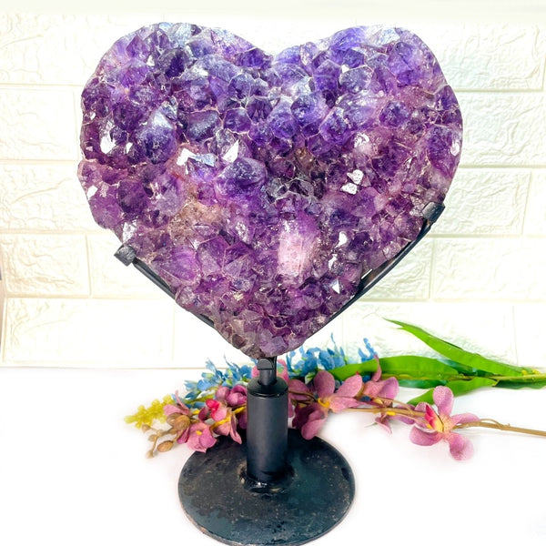 Amethyst AAA Quality Heart Shaped Cluster on Stand