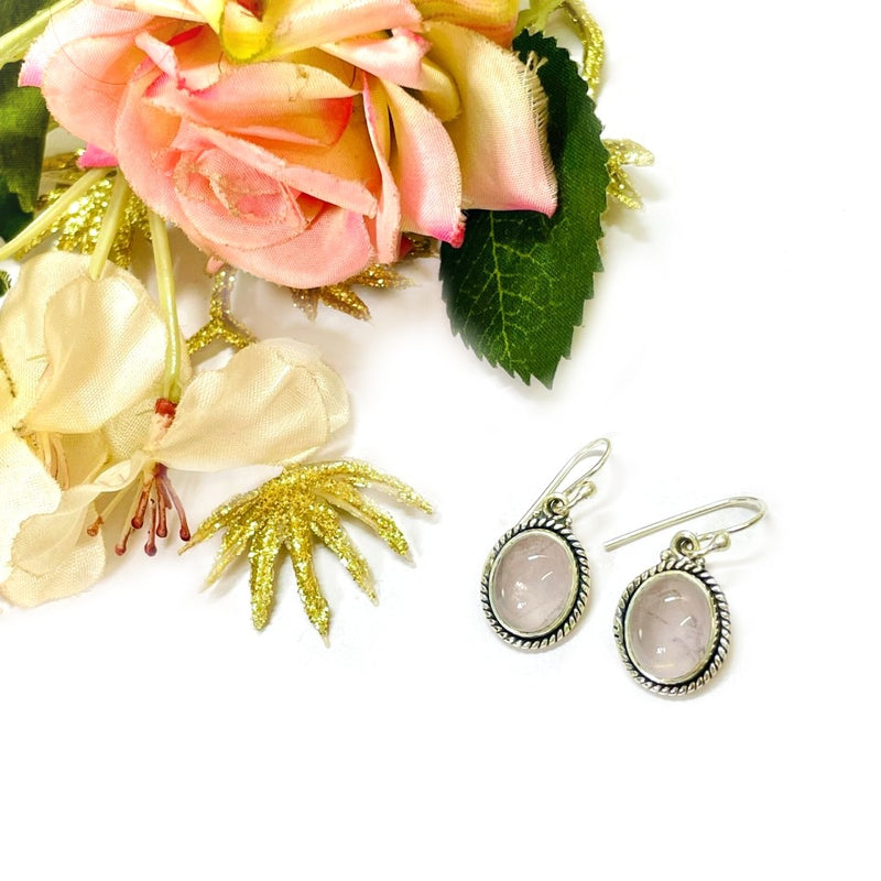Rose Quartz Earrings in Silver (Love)