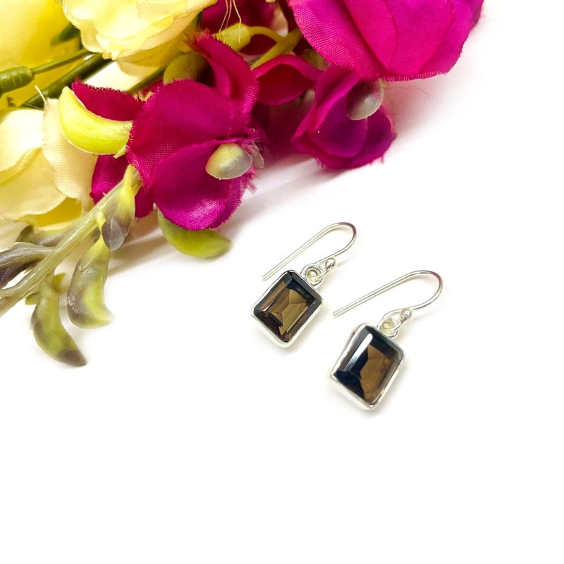 Smoky Quartz faceted silver earrings