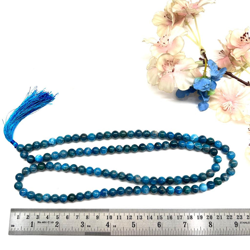 Blue Apatite Round Beads Jaap Mala (Enhance Psychic Perception)