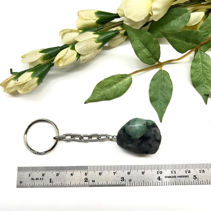 Emerald Tumbled Stone Key Ring (Abundance)