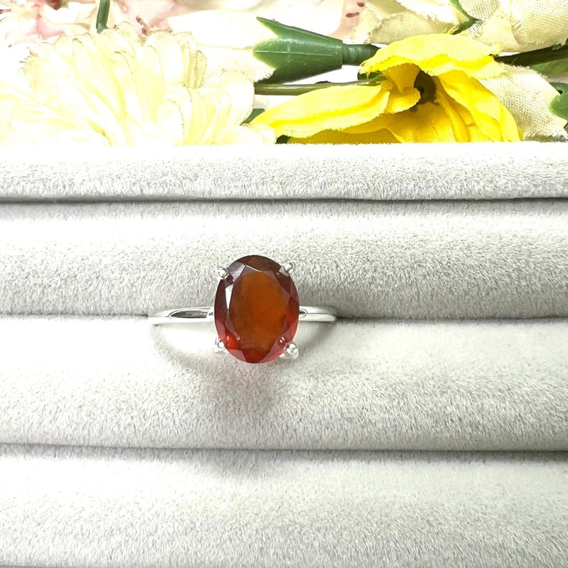 Hessonite Adjustable Ring in Silver (1pc)