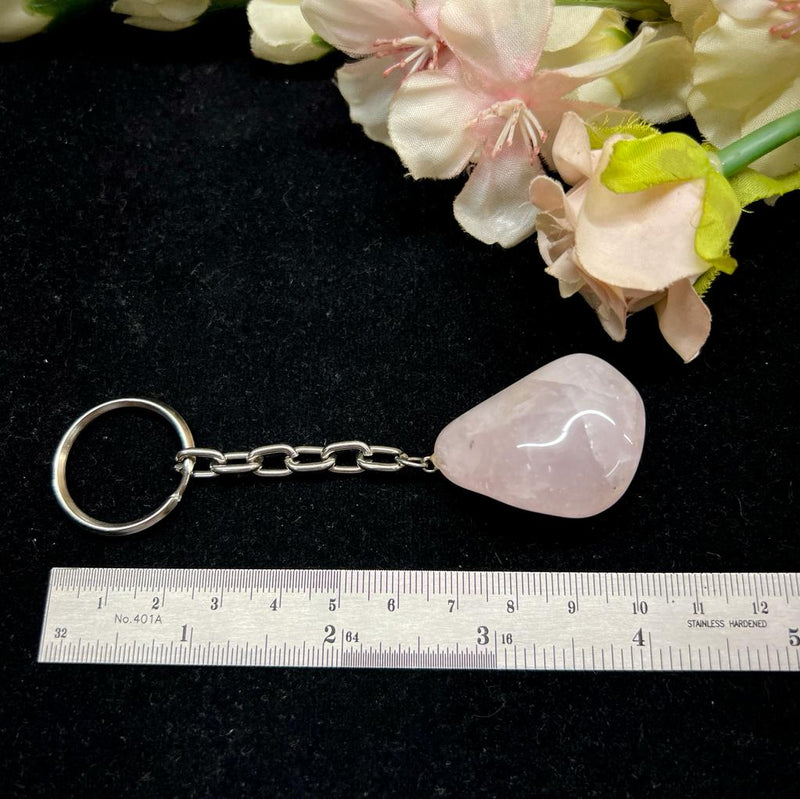Rose Quartz Tumbled Stone Key Ring (Attract Love)