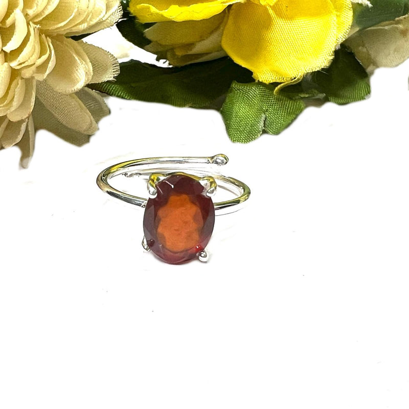 Hessonite Adjustable Ring in Silver (1pc)