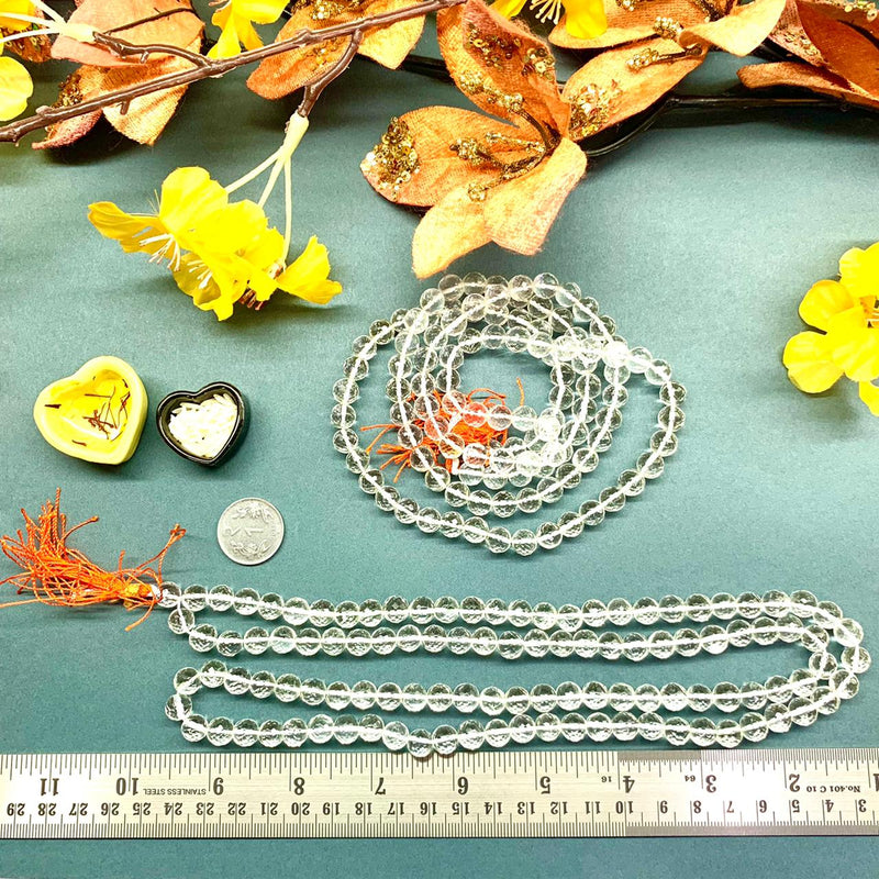 Clear Quartz Round Beads Jaap Mala Necklace (Meditation & Spiritual Growth)