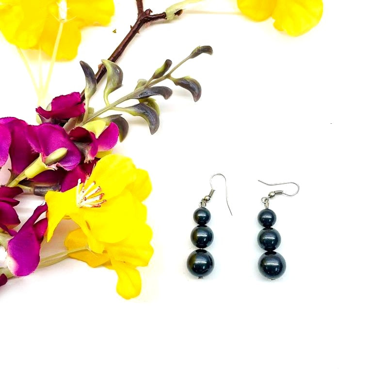 Shungite Round Bead Earrings (Clearing & Purifying)