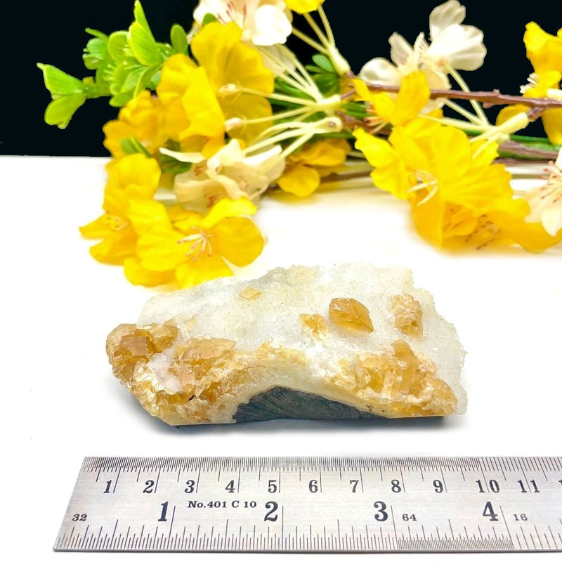 Yellow Calcite on Druzy Quartz (Personal Power)