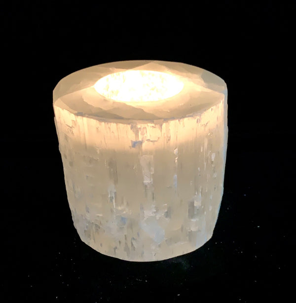 White Selenite Candle Holder - Glass shape