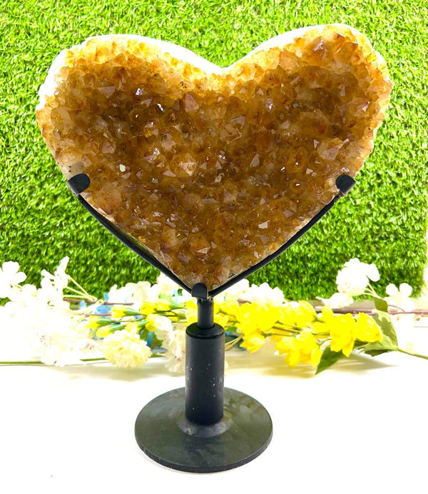Large Citrine Heart Shaped Cluster on Revolving Stand