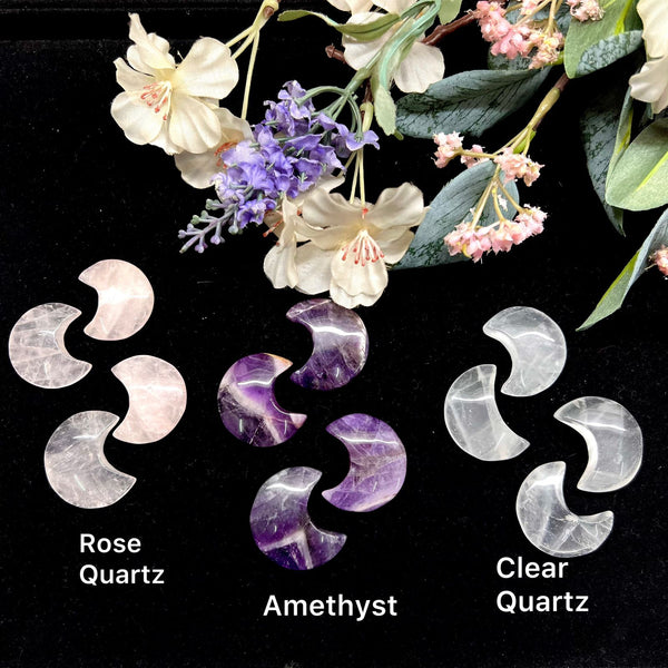 Half Moons in Rose Quartz, Amethyst and Clear Quartz (Feminine Energy)
