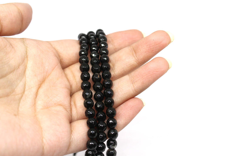 Black Tourmaline 6mm Faceted Round Bead Anklet