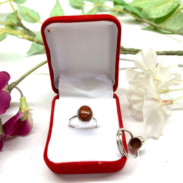 Red Jasper Adjustable Ring in Silver (1 pc)