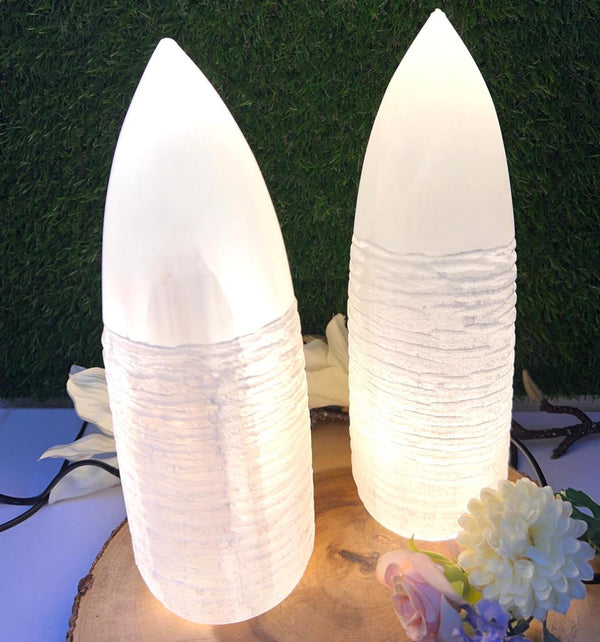 White Selenite Lamp Carved with Polished Dome
