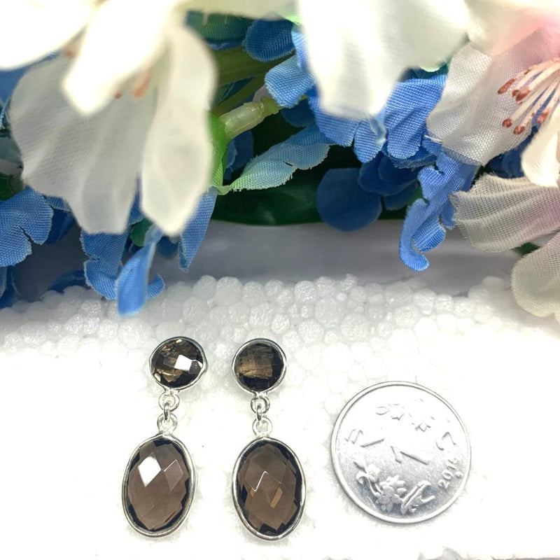 Smokey Quartz Earrings in Silver