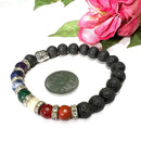 Lava with Seven Chakra Round Bead Bracelet