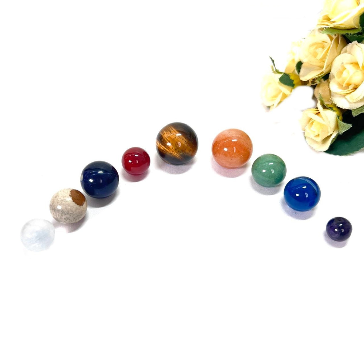 MARINE PURE CRYSTAL PREMIUM 4本セットとバスボール他 Nine Planets in a Box (Crystals Spheres to represent planets)