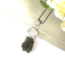 Moldavite and Herkimer Diamond Quartz Silver Pendant