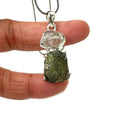 Moldavite and Herkimer Diamond Quartz Silver Pendant