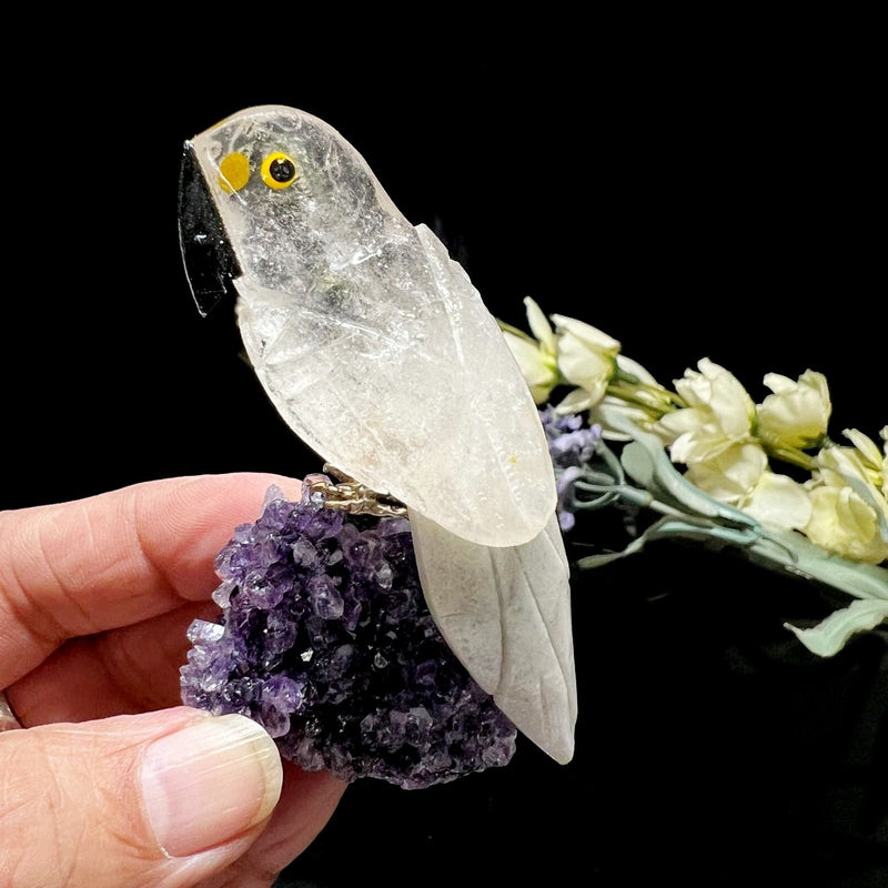 Small Crystal Birds / Parrots on Amethyst Druzy from Brazil