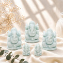 Amazonite Ganesha idols by Talk to Crystals, available in various sizes, featuring natural healing crystals for manifestation, hope, discipline, emotional balance, heart and throat chakra healing, and auspicious beginnings, making meaningful spiritual and housewarming gifts in India