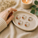 Amber adjustable silver rings by Talk to Crystals featuring natural fossil resin jewellery for confidence, vitality, positivity, Solar Plexus Chakra healing, emotional well-being, and protection in India