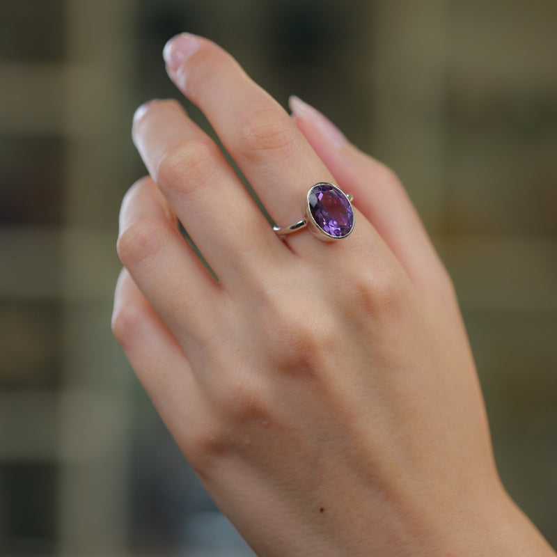 Amethyst Adjustable Ring in Silver