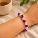 Amethyst & Rose Quartz Round Bead Bracelet (Peace and Harmony)
