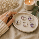 Ametrine adjustable silver rings in various designs by Talk to Crystals featuring natural gemstone jewellery for balance, creativity, self-confidence, mental clarity, harmonious relationships, and inner serenity in India