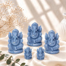 Angelite Ganesha idols by Talk to Crystals, available in various sizes, featuring natural healing crystals for peace, compassion, communication, angelic connection, spiritual awareness, and auspicious beginnings, making meaningful spiritual and housewarming gifts in India