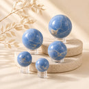 Angelite spheres by Talk to Crystals, available in various sizes, featuring natural healing crystals for peace, compassion, communication, spiritual guidance, and Throat Chakra healing in India