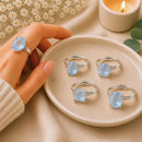 Aquamarine adjustable silver rings by Talk to Crystals featuring natural healing crystal jewellery for calm communication, inner peace, emotional balance, courage, and spiritual clarity in India