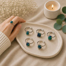 Azurite-Malachite adjustable silver rings by Talk to Crystals, available in multiple designs, featuring natural healing crystal jewellery for intuition, transformation, emotional healing, inner wisdom, authentic self-expression, and heart and throat chakra balance in India