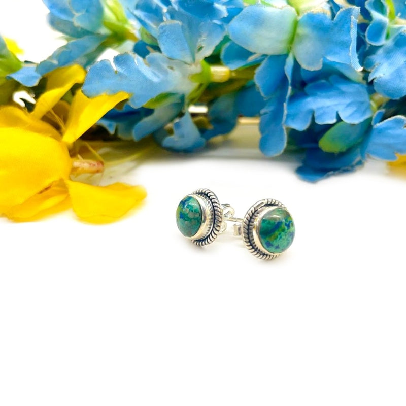Azurite Malachite Earrings in Silver