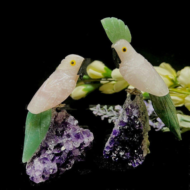 Small Crystal Birds / Parrots on Amethyst Druzy from Brazil