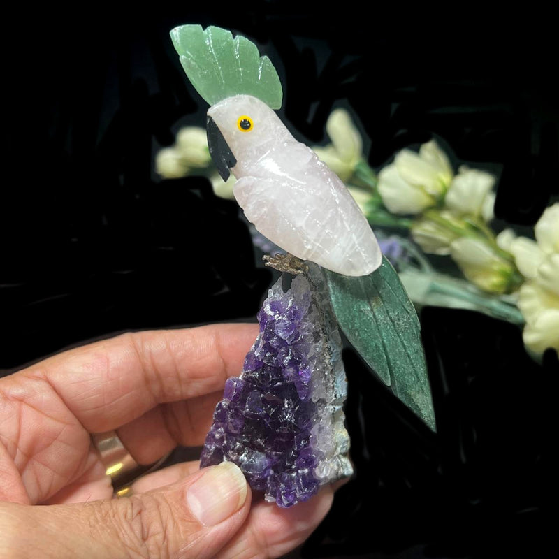 Small Crystal Birds / Parrots on Amethyst Druzy from Brazil