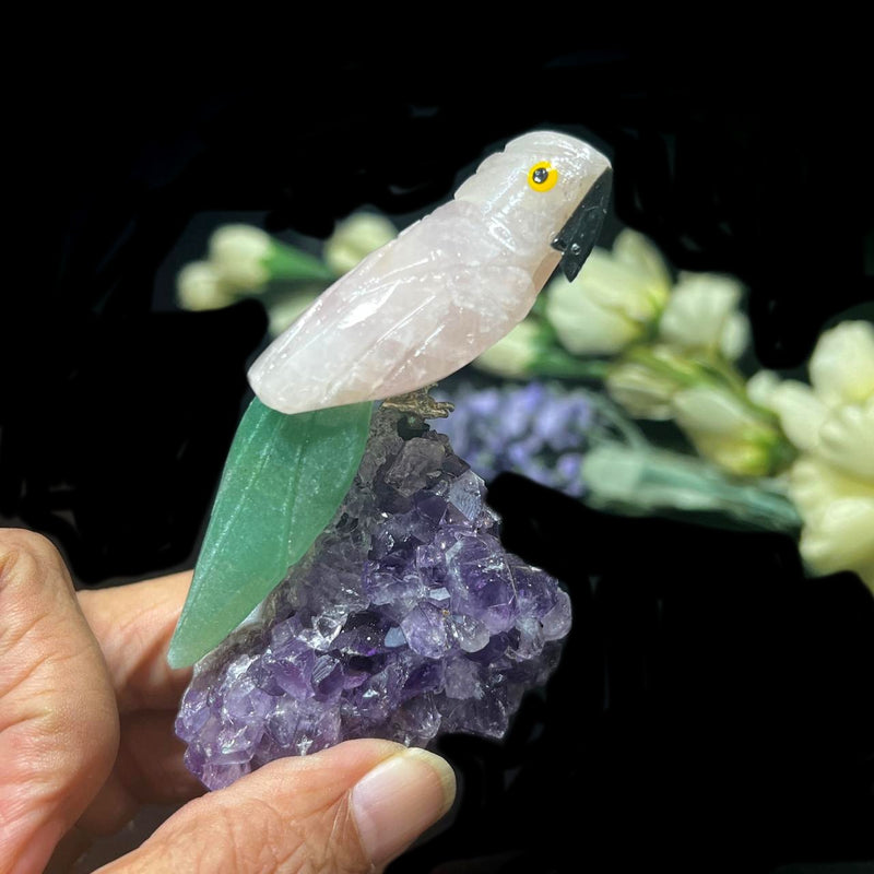 Small Crystal Birds / Parrots on Amethyst Druzy from Brazil