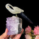 Medium Sized Crystal Parrots on Amethyst Clusters from Brazil
