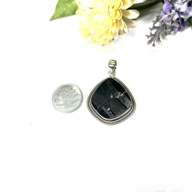 Black Tourmaline Rough Premium Pendants in Silver (Protection from Negative Energy)