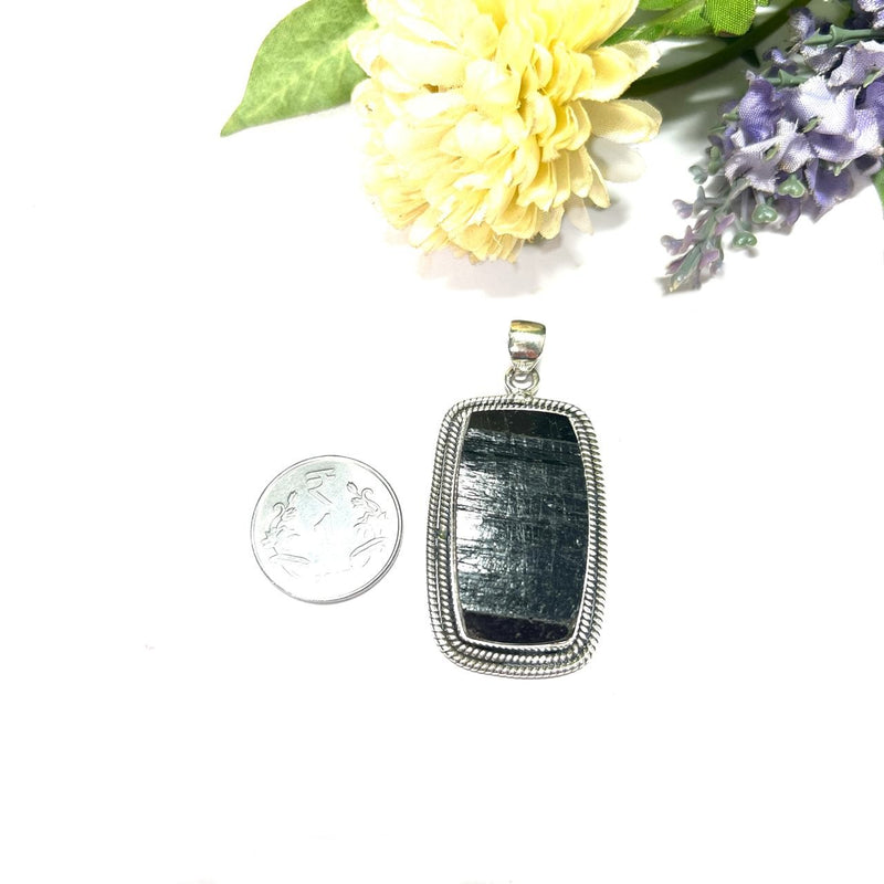Black Tourmaline Rough Premium Pendants in Silver (Protection from Negative Energy)