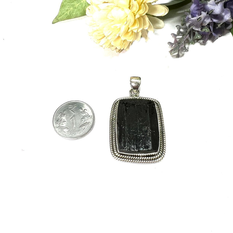 Black Tourmaline Rough Premium Pendants in Silver (Protection from Negative Energy)