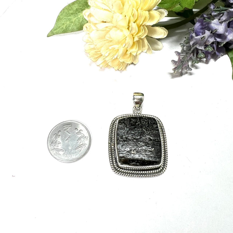 Black Tourmaline Rough Premium Pendants in Silver (Protection from Negative Energy)