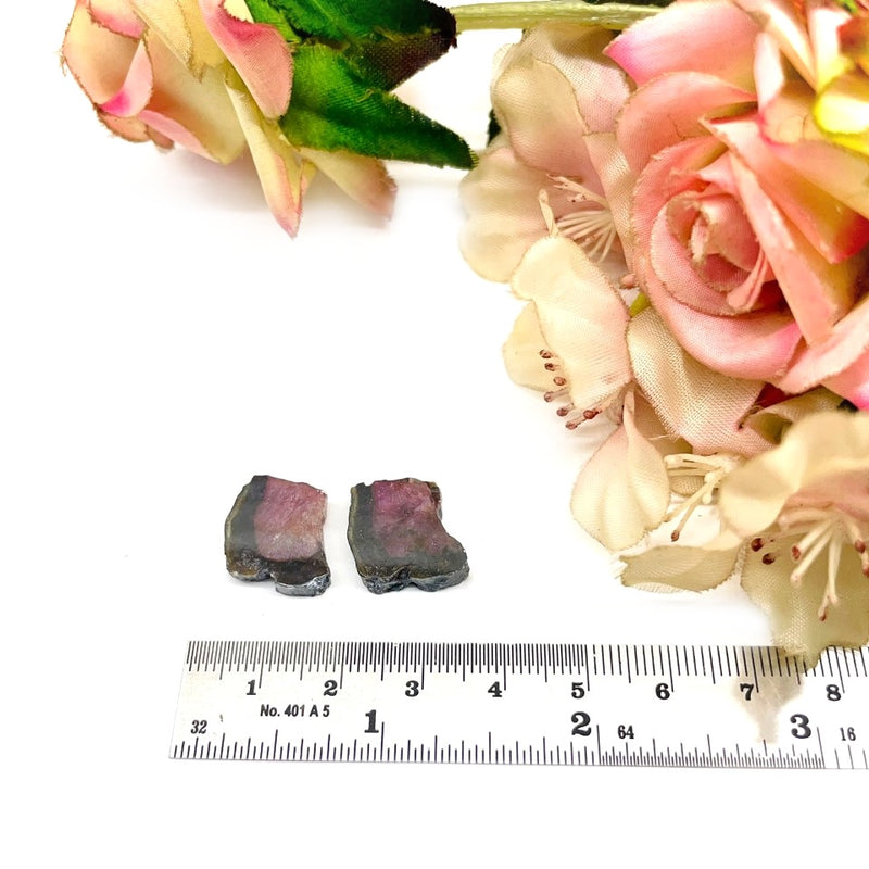 Bi-Colour Pink-Black Tourmaline Polished Slice Pair (Relationship Healing)