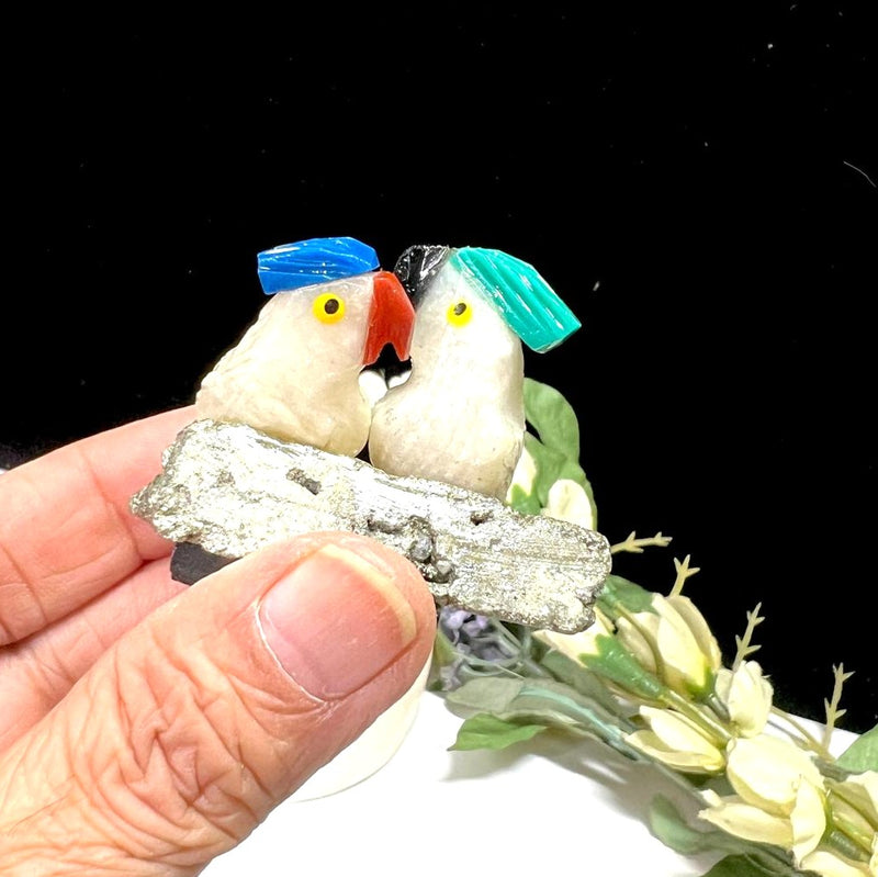 Small Crystal Birds on Amethyst Druzy / Pyrite Cluster/ Aragonite Log