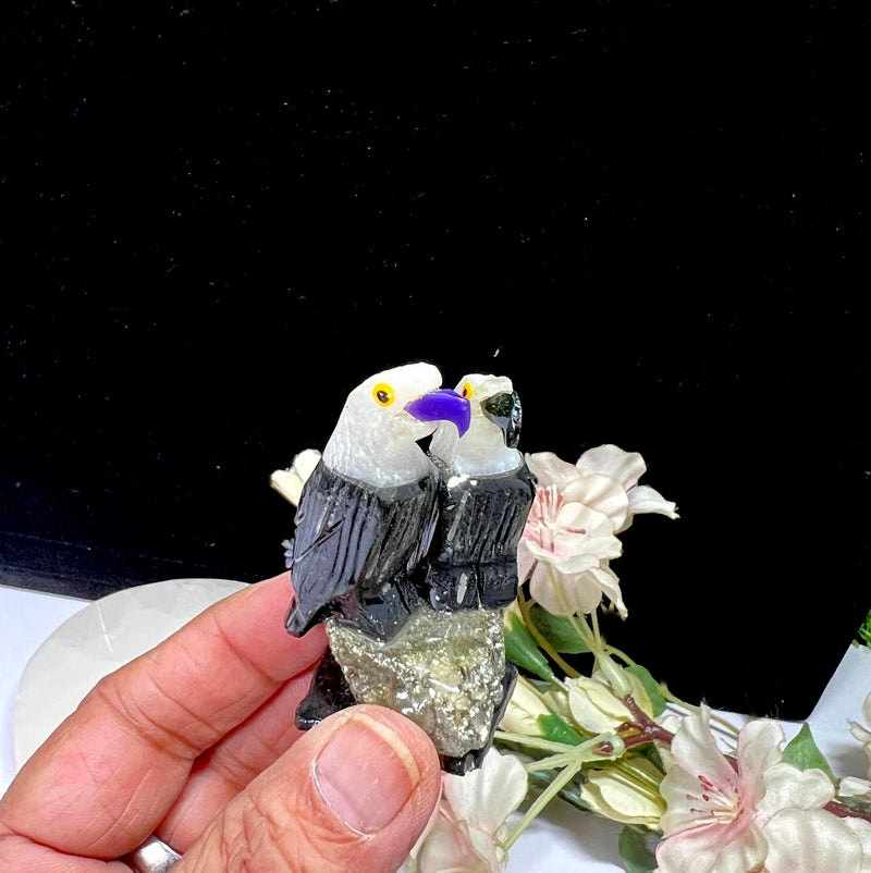 Small Crystal Birds on Amethyst Druzy / Pyrite Cluster/ Aragonite Log