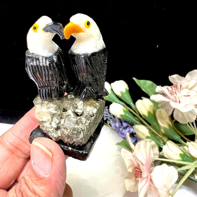 Small Crystal Birds on Amethyst Druzy / Pyrite Cluster/ Aragonite Log