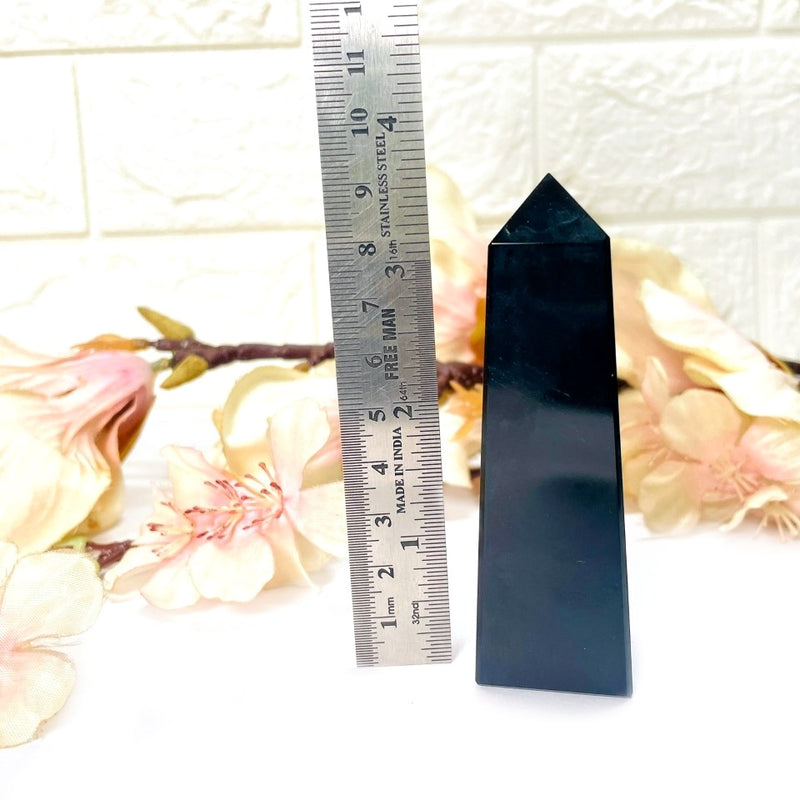 Black Obsidian 4-sided Obelisk Tower (Grounding & Protection)