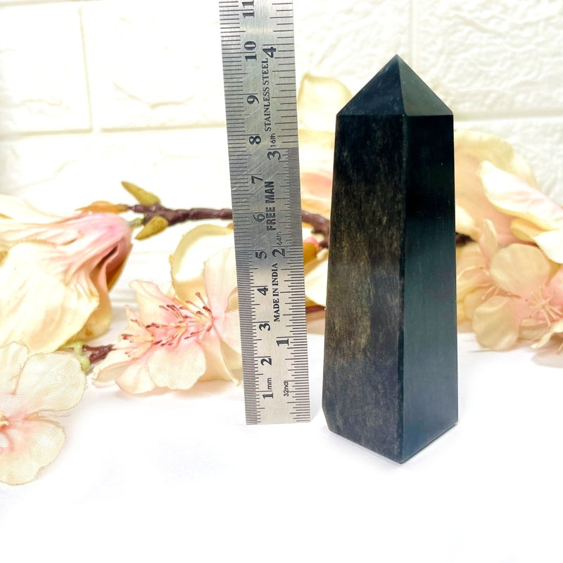 Black Obsidian 4-sided Obelisk Tower (Grounding & Protection)