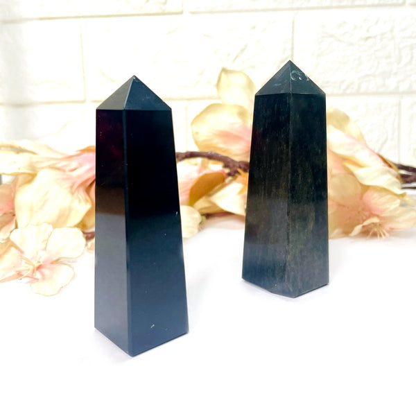 Black Obsidian 4-sided Obelisk Tower (Grounding & Protection)