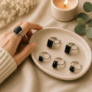 Black Tourmaline adjustable silver rings by Talk to Crystals featuring natural healing crystal jewellery for protection, grounding, energy cleansing, psychic shielding, and spiritual balance in India.