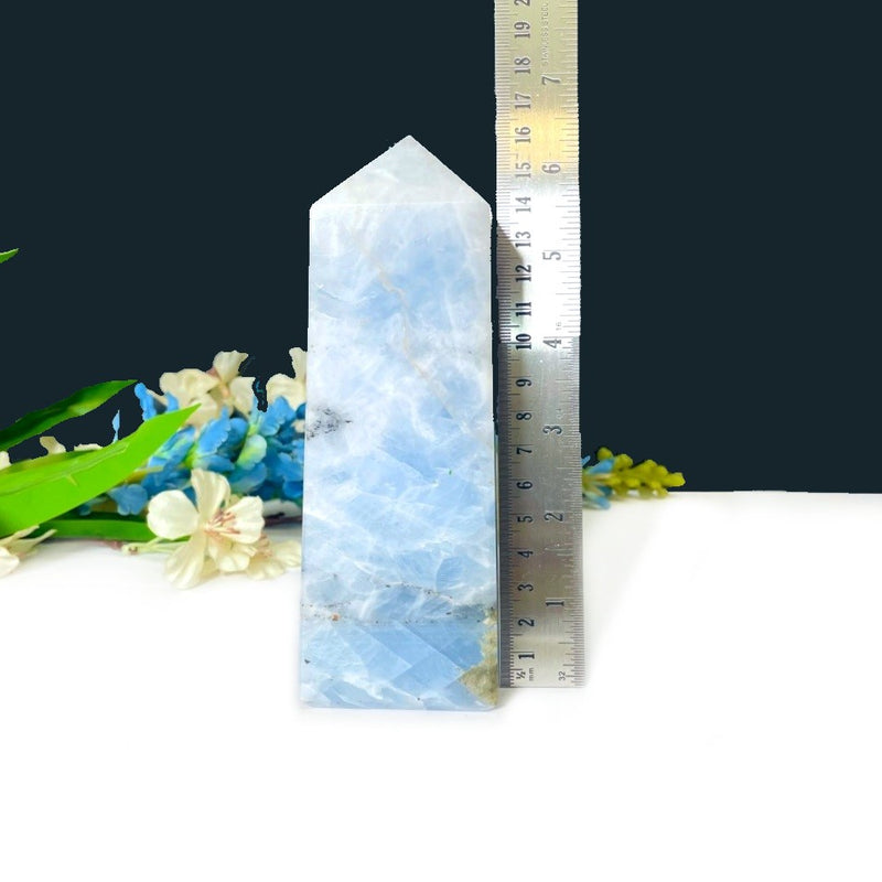 Blue Calcite 4-Sided Obelisk Tower (Calm Communication)